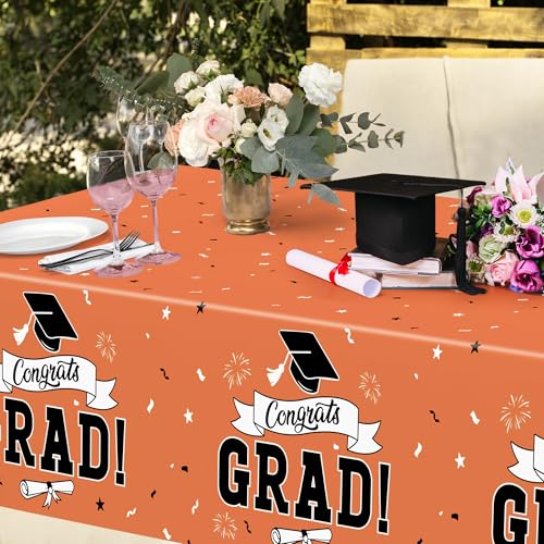 Image of 2Pcs 2026 Graduation Table cloths, 108 inch X 54 inch Orange Grad Party Decorations, Disposable Plastic Tablecover for Grad Decor Party Supplies, Rectangle Table Covers for Class 2026 Congrats Grad for kids