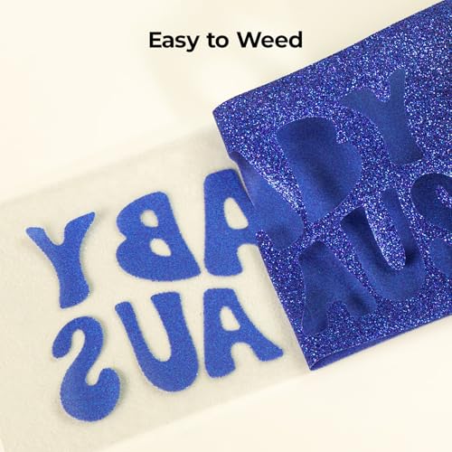 Image of HTVRONT Royal Blue Glitter HTV Heat Transfer Vinyl - 12 inch x 10ft Royal Blue Glitter Iron on Vinyl for Shirts, Glitter HTV Vinyl Rolls for Heat Transfer Design