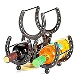 Retrome Iron Horseshoe Wine Rack, Wine Holder 3 Bottles Countertop Freestanding, Dark Bronze…