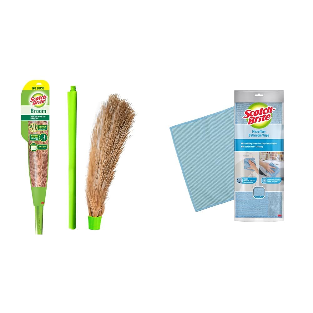 Scotch-Brite No-Dust Broom, Long Handle, Easy Floor Cleaning (Multi-use)