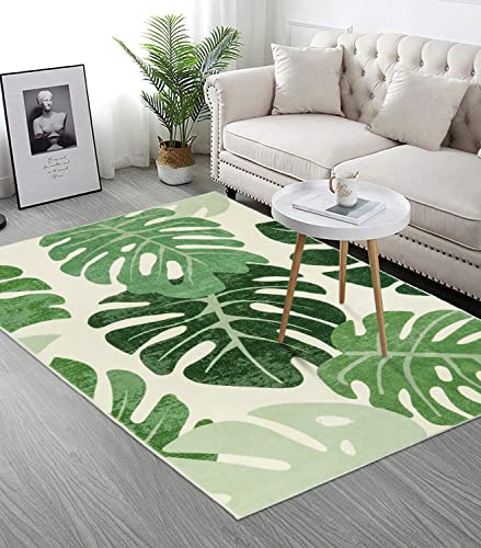 Lukinbox Green Leaf Area Rug For Living Room, 3X5 Entry Rug Washable Accent Rug Non-Slip Throw Rugs For Dinning Room, Modern Tropical Monstera Indoor Outdoor Carpet For Bedroom Patio Table Camper #TOP14