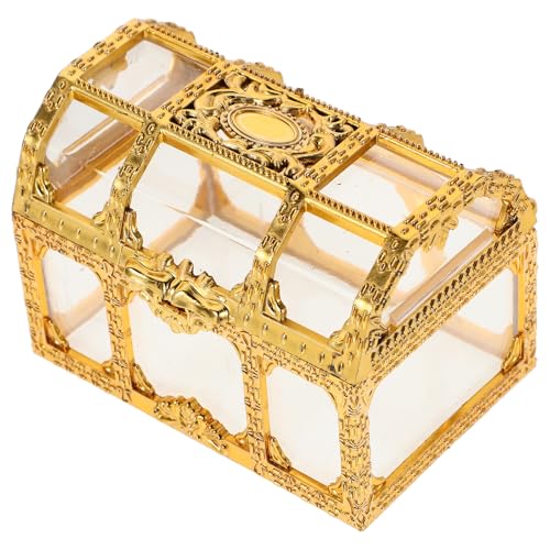 HOOTNEE Caja de Regalos para Fiesta Pequeña Transparente Dorada, Caja de Dulces para Cumpleaños y Boda, Cofre Decorativo Multiuso, 1 Unidad