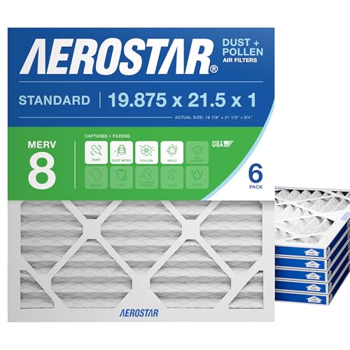 Aerostar 19.875x21.5x1 MERV 8 Air Filter, 6 Count, ACTUAL SIZE (19.875 x 21.50 x 0.75), HVAC, Air Conditioning & Furnace Filter Captures Dust, Lint & Pollen (MPR 600 / FPR 5), Made in USA