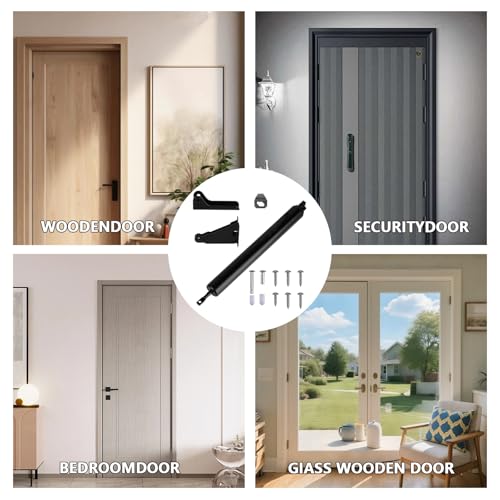 Storm Door Closers,1 Pack Screen Door Closer, Pneumatic Door Closer Bracket Adjustable Closing Door Cushion Speed,Door Spring(Black)