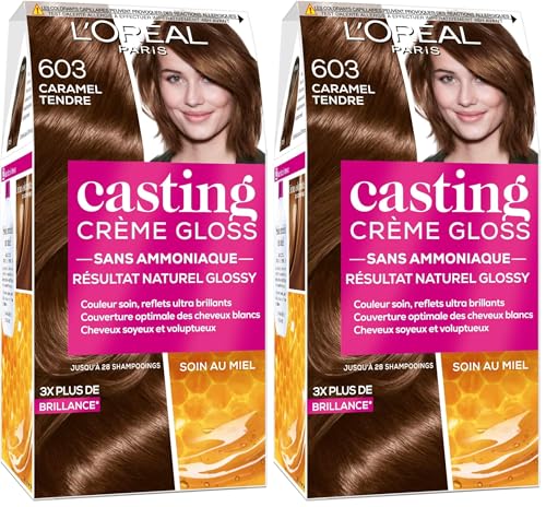 L’ORÉAL PARIS - Coloration Cheveux Semi-Permanente Ton sur Ton - Couleur Soin Gloss - Sans Ammoniaque - Casting Crème Gloss - Nuance : Caramel Tendre (603) (Lot de 2)