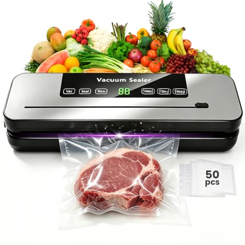 Vakuumiergerät, 4 in 1 Vakuumierer mit 50 Vakuumbeutel, Digitalem Countdown