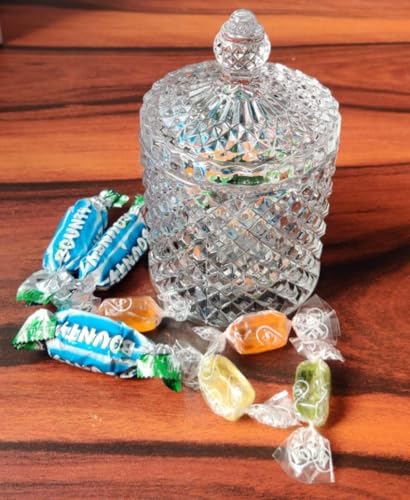 Image of Stylish Home Decor Crystal Clear Glass Sugar Candy Mukhwas Jar Bowl Pickle Storage Container Pot with Lid Crystal Candy Jar 3.5