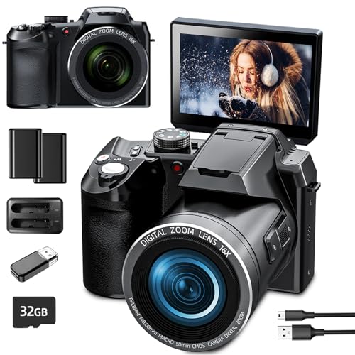 Mo 64MP 4K Digital Camera for Photography, Vlogging Cameras for YouTube with 3” Flip Screen,16X Digital Zoom, WiFi& Autofocus,2 Batteries, 32GB TF Card(S200,Balck,US) -  Monitech, S200-DT