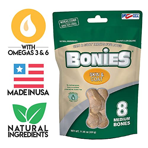 Bonies Skin And Coat Treats For Dogs, Promote Silky Coat And& Healthy Skin, Healthy Teeth & Fresh Breath, Low Calories, Chicken Flavor, Medium, 8 Bones #TOP7