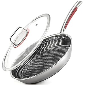 Potinv Hybrid Stainless Steel Frying Pan with Stay Cool Handle 11 Inch,Non-Stick,Dishwasher and Oven Safe,Works with Induction Cooktop,Gas,Ceramic,and Electric Stove