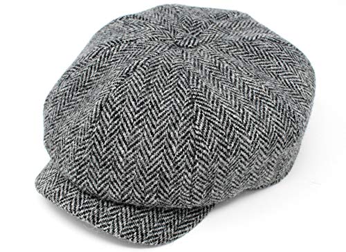 Hanna Hats Men's Donegal Tweed JP Cap Harris Tweed Black and White Herringbone XL
