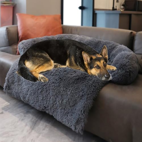 Image of Calming Dogs /Cats Bed Mats, Dog Pad Washable Removable Couch Cover, Plush Long Fur Mat for Pets, Waterproof Lining, Perfect for Small, Medium and Large Dogs and Cats (Navy Blue, 45 inchx37 inch)