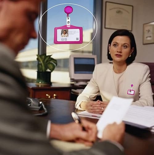 Miniatura 5 de Paquete de 10 portatarjetas de identificación de piel sintética multicolor con carrete retráctil, fundas horizontales para tarjetas de