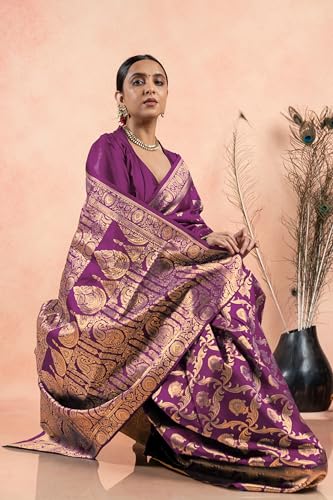 Image of Subham Women Saree Chandrakor Paithani Silk Cotton | Soft Daily Wear Golden Zari Sari with Unstitched Blouse