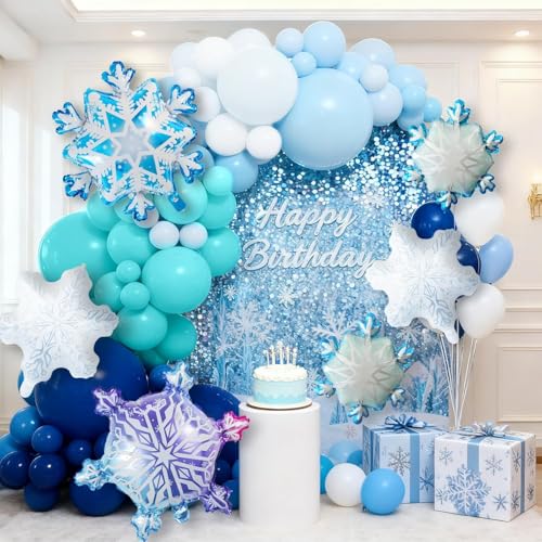 158pcs Decoration Anniversaire Reine des Neiges Bleu Blanc Frozen Ballons Guirlande Arche Kit Flocon de Neige Ballon Aluminium Princesse Elsa Fête Fille