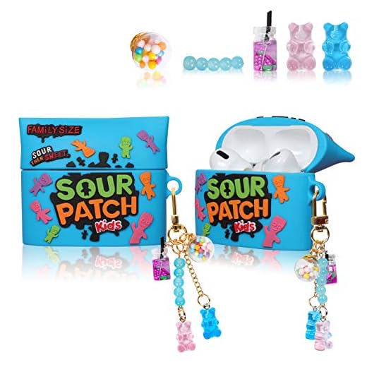 WowChic Case for Airpod Pro, Cute Cartoon 3D Design Fashion Kawaii Air pods Cover, Cool Fun Funny Food Unique Soft Silicone Protective Girls Women Boys Cases for Airpods Pro/3 (Blue Candy Kids Chain)