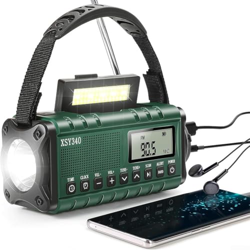 Emer-gency Radios portátiles Solar Hand Crank AM/FM Radio, Radios de batería recargable Solar Radio Weather Ra-dio con linterna LED para viajar al aire libre Emer-gency