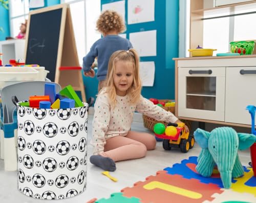 Image of Kids Laundry Basket Soccer Hamper for Nursery Hamper Cute Kids Storage Bin Organizer Room Decor for Home(Black soccer)