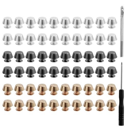 60 Pcs Purse Feet for Handbags with Screwdriver & Hole Puncher, Alloy Flat Handbag Studs Nailhead Rivet Hardware for Leather Crafting DIY Bag Protection Accessories
