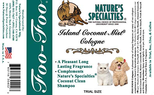 Image of Nature's Specialties Island Coconut Mist Dog Cologne for Pets, Natural Choice for Professional Groomers, Ready to Use Perfume, Finishing Spray, Made in USA, 8 oz