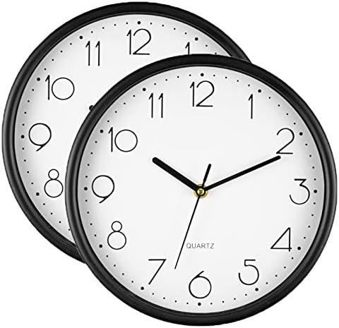 Bekith 2 Pack Wall Clock Silent Non Ticking - 10 Inch Round Quartz ...