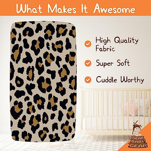 Image of Dear Baby Gear - Baby Crib Sheets - Toddler Bed Sheets - Breathable Fitted Bed Sheet - Nursery Bedding - Cribs Mattress Cover - Standard Crib Sheet for Girls & Boys - 52x28x10 (Gold Leopard Print)