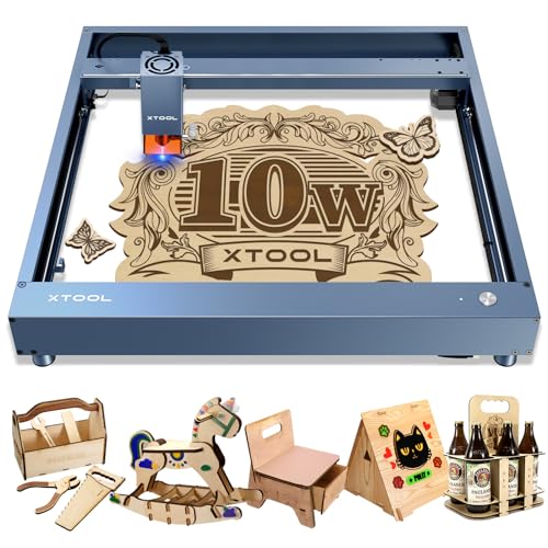 xTool D1 Pro Laser Graviermaschine - 60W CNC Lasergravierer und Laser Cutter, 10W Ausgangsleistung, 24000mm/min, 0.08mm Ultra Fine Compressed Dot, Lasergravur für Holz, Glas, etc. (430x400mm)
