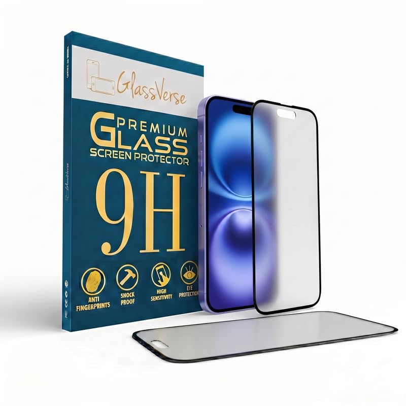 Image of GlassVerse D+ Matte Tempered Glass With 18H Hardness For Apple Iphone 16 (PACK OF 1) with Free Installation Kit. Full screen Coverage - 6.1 inch