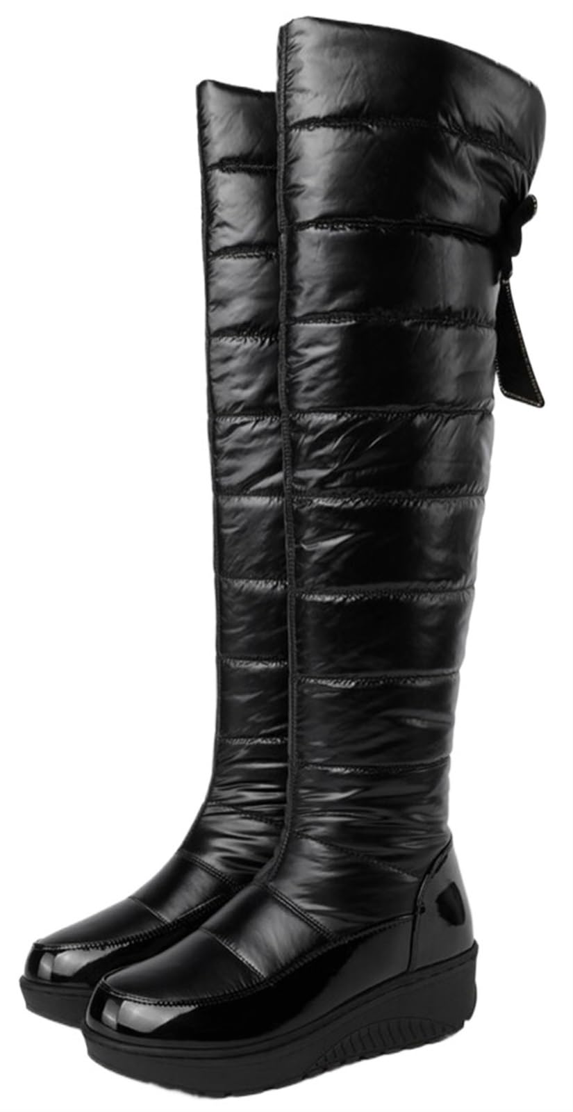 Gikleihwy Over the Knee Snow Boots for Women Black Waterproof Thigh High Wide Calf Fabric Ankle boots Fur Lined Winter Warm Hidden Wedges Platform