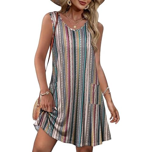 elescat Womens Summer Dresses Casual V Neck Sleeveless Pockets Beach Loose Tank Sundress 2026