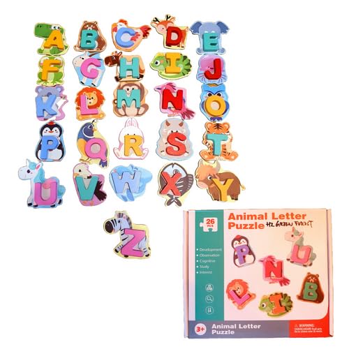 Animal Alphabet Puzzle, Wooden Jigsaw Board, Educational Toy for Toddlers, Early Learning ABC Matching Game