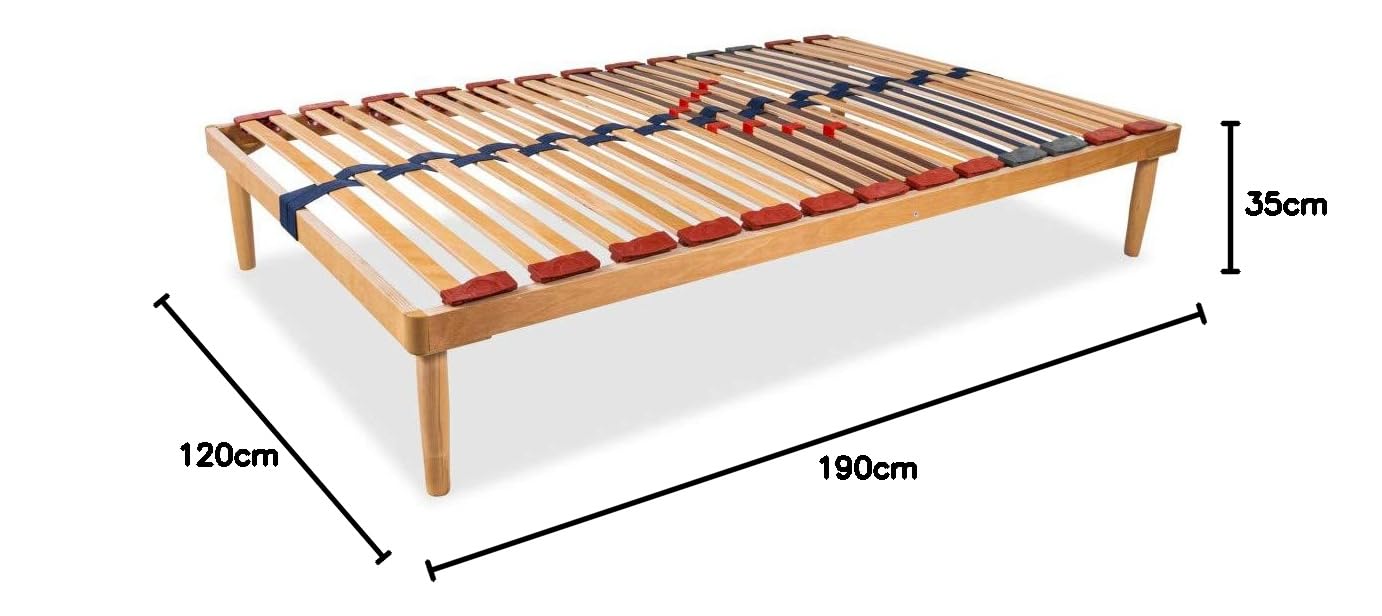 Materassimemory.eu - Somier modelo Dynamic de madera de haya con láminas amortiguadas y basculantes, con reguladores de rigidez de la zona lumbar