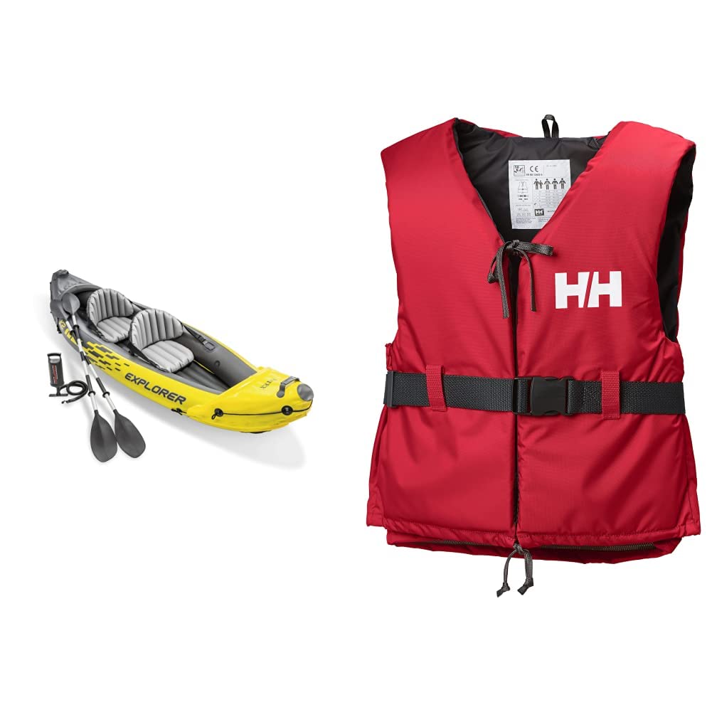 INTEX Canoë Explorer K2 Kayak pour Deux Personnes avec Rames + Pompe & Helly Hansen Sport II Buoyancy Aid Unisex Red/Ebony 70/90
