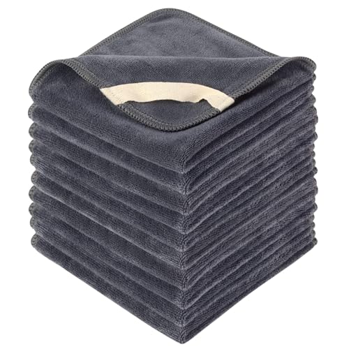 SINLAND Microfiber Facial Cloths Fast Drying Washcloth 12inch x 12inch Grey 10 pack