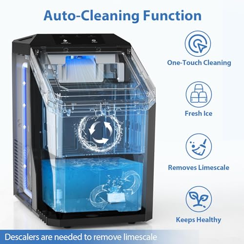 Image of Aeitto Nugget Ice Maker Countertop, 55lbs /24H Ice Machine with 3.6L Water Tank&3.2Lbs Ice Basket, Self-Cleaning Pebble Ice Maker with Stainless Steel Housing for Home Office and Party, Black