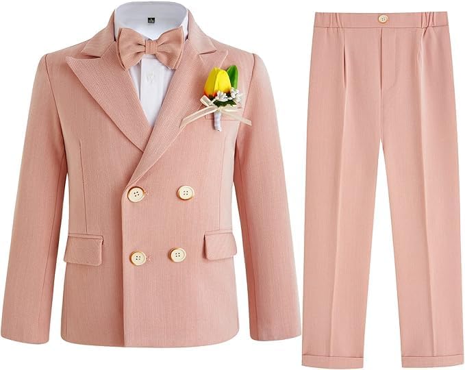 Boys Suits Plaid Double Breasted Kids Tuxedo Blazer Jacket Pants Vest Wedding
