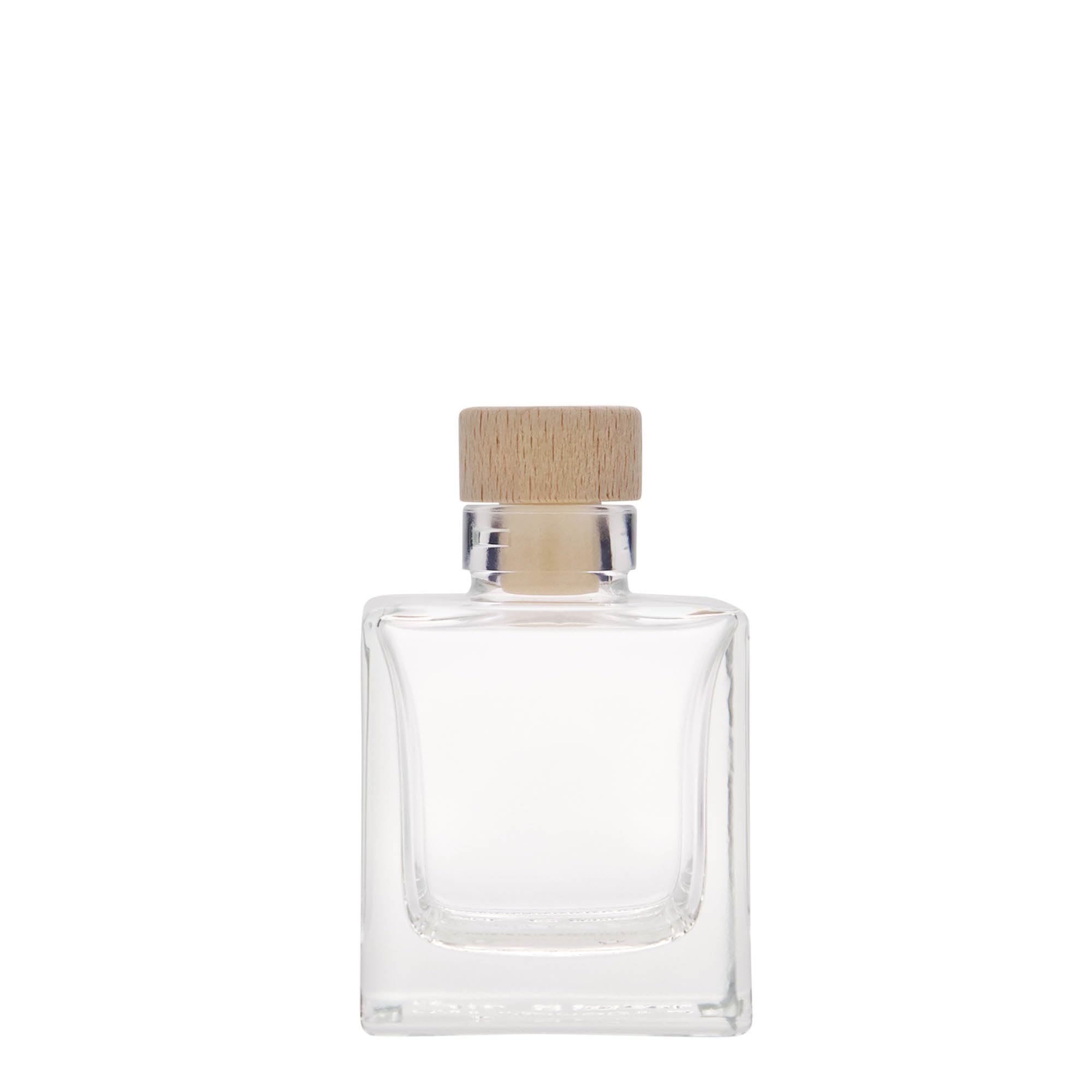 Set di 24 bottiglie di vetro da 100 ml, quadrate, con tappo in sughero in legno