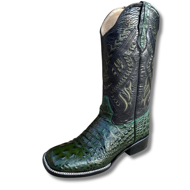 Image of Men's Alex Exotic Caiman Python Western Cowboy Boots Square Toe Pull On Tall Shaft bota de vaquero para hombre