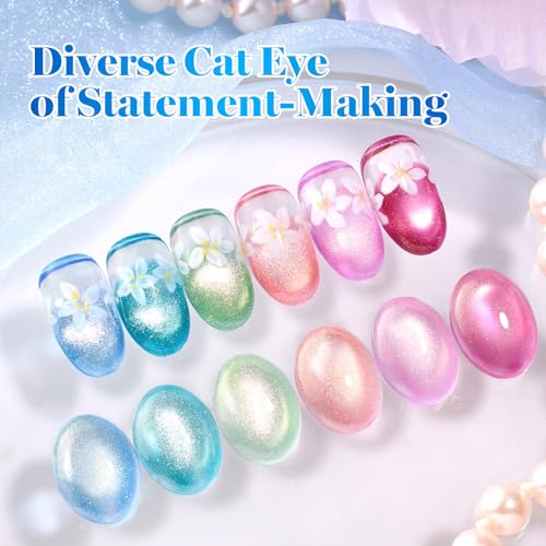 Image of Beetles Crystal Garden Cat Eye Gel Nail Polish Set - 6 Colors 15ML Full Size Spring Gel Polish Kit Glitter Pink Blue Orange Green Magnetic Effect Soak Off UV Nail Art DIY Manicure Gifts for Women