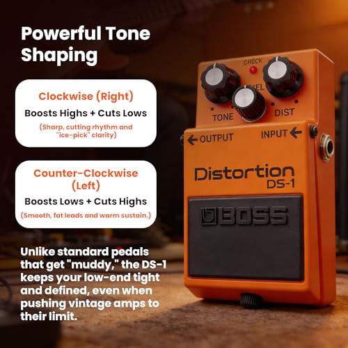 Image of Boss DS-1 Distortion Bundle with Gearlux Instrument Cable, Patch Cable, Picks, and Austin Bazaar Polishing Cloth