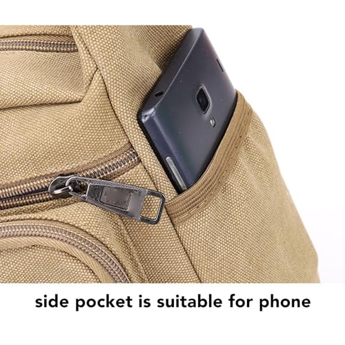 Canvas Messenger Bag Tote Bag Khaki Soft Antiwear Adjustable Strap Front Side Pockets Large Hobo Bag for School Travel3