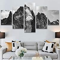 SIGNWIN 5 Panel Canvas Wall Art Monochromatic Mountains for Home Decorations Ready to Hang - 60