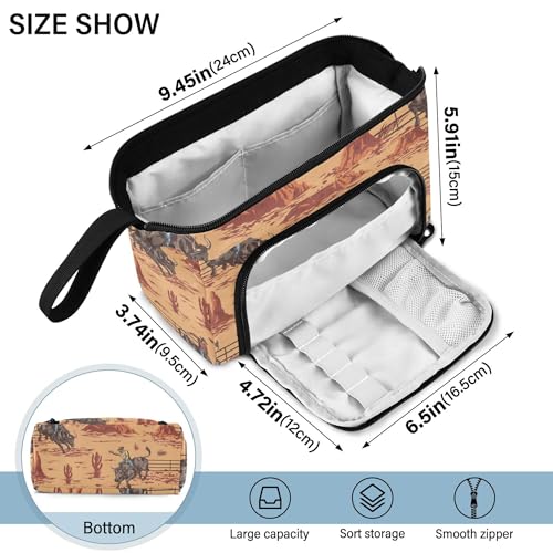Image of Fisyme Western Cowboy Bulls Pencil Case Large Capacity Pen Bags Box Big Makeup Pouch Organizer