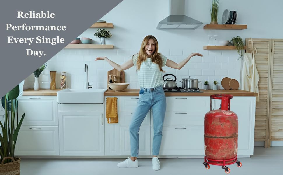 Image of BIRDWING Red Heavy Wheel Metal Gas Cylinder Trolley with Wheel |Lpg Cylinder Stand Gas Cylinder Trolley |LPG Gas Cylinder Trolley with 4 White Prime Wheels,