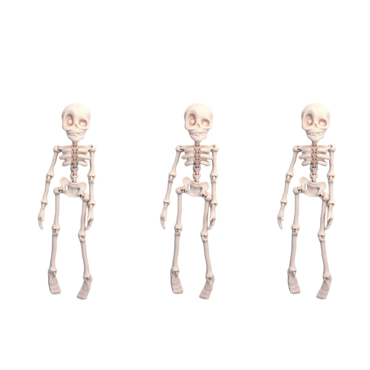 3PCS Poseable Skeleton Fridge Magnet, Halloween 3D Printed Articulated Skeleton, 7IN Skull Fridge Magnets with Movable Joints, Skull Magnet Fridge Sticker for Kitchen,Office (3PCS Skin Color)