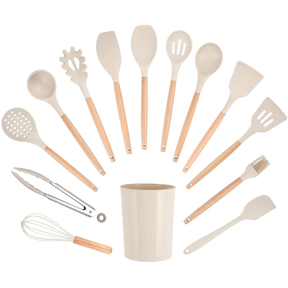 Lot de 14 ustensiles de cuisine avec plateau anti-adhésif résistant à la chaleur Spatules tournantes pour la cuisine, la pâtisserie, le mélange, les outils de cuisson