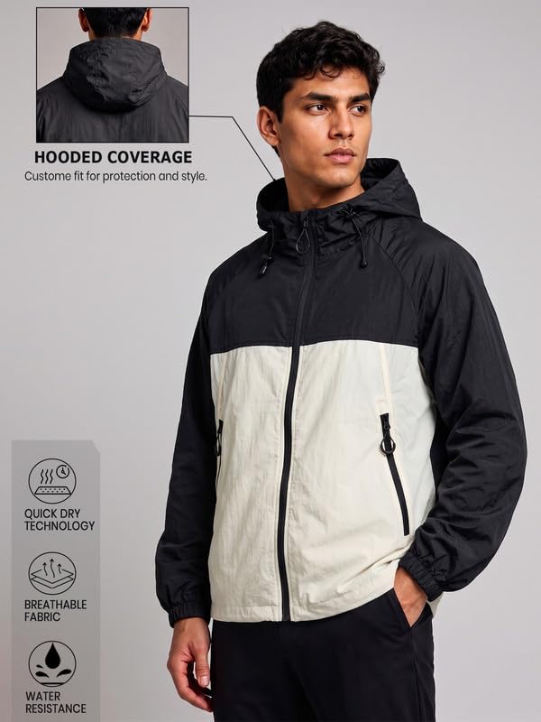 Image of CHKOKKO Windcheater Jacket For Men With Hood UPF 50+ UV Sun Protection | Lightweight Breathable Water-Repellent Windbreaker | Nylon Fabric Outdoor Running Biker Dailywear Jacket