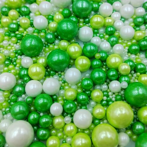 Image of Edible White Green Sugar Pearls Candy Sprinkles 120G / 4.23Ounce Baking Cake Sprinkles Cupcake and Cake Topper Cookie Decorations Wedding Party Valentines Halloween Christmas Supplies