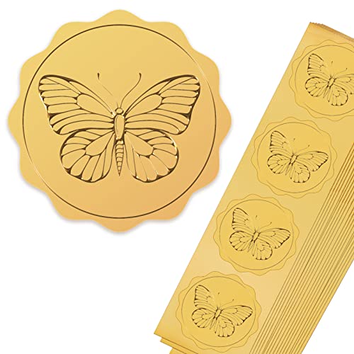 Autocollants ronds en relief dorés papillon pour invitations de mariage et enveloppes de fête
