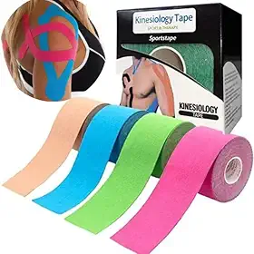 Fita Kinesio Tape Bandagem Elástica Adesiva para Fisioterapia Lesão Muscular Rolo 5cm x 5m Funcional Treino Recuperação Muscular, Evita Lesões - Cores Sortidas